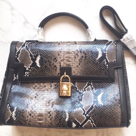 Black Faux Snakeskin Satchel - Picture 2 of 5